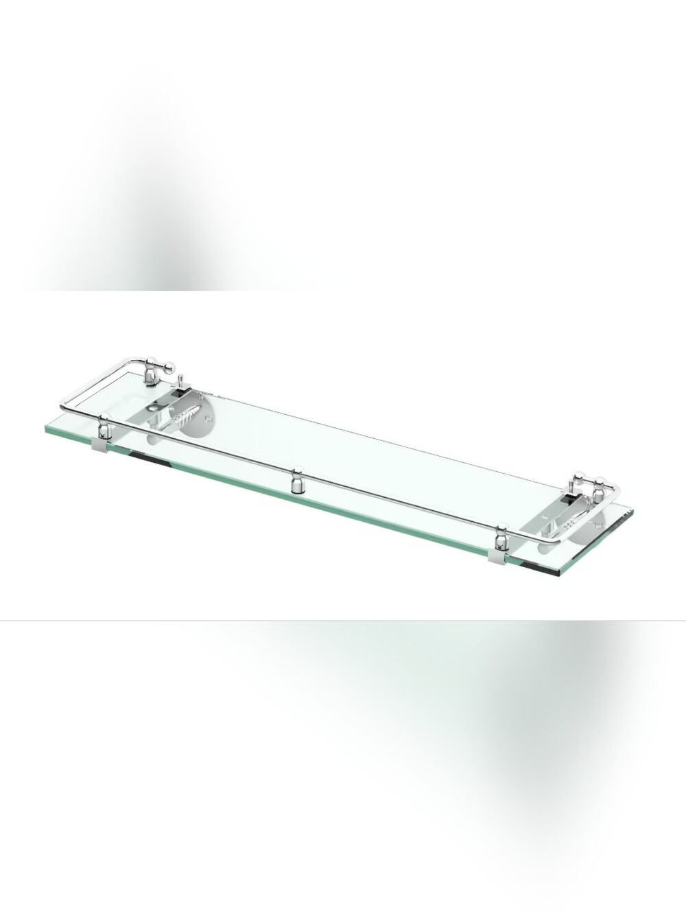 NWT Chrome Finished / Solid Brass Glass Shelf With Gallery Rails